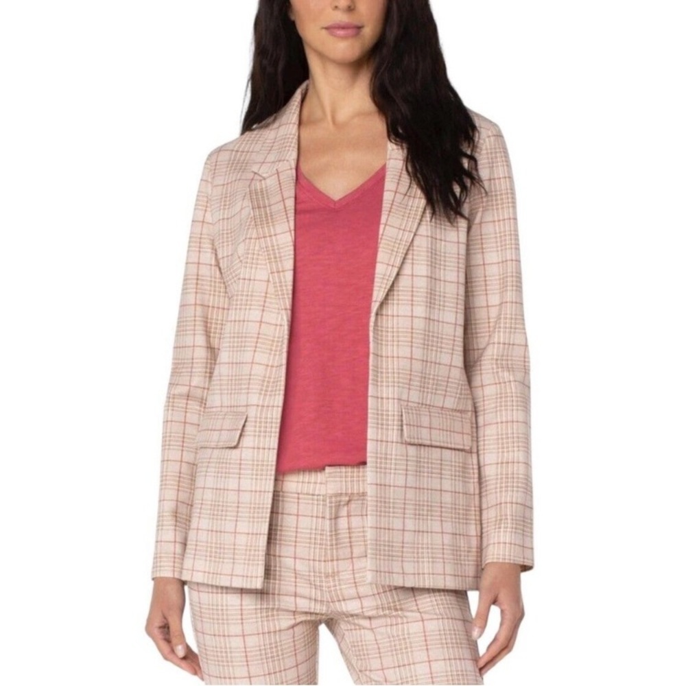 NWT Liverpool blazer stretch ponte knit open front plaid career jacket size 3X